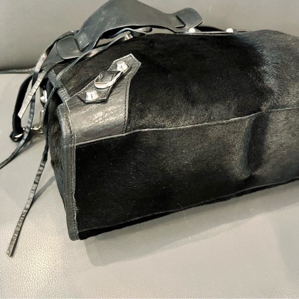 Like New! BALENCIAGA Ultra Rare City Bag Black Pony Hair Silver Classic Hardware - Picture 12 of 14